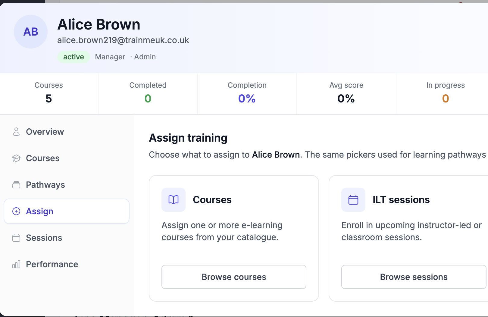 Manager Assigned Courses - Assign training from a team member profile