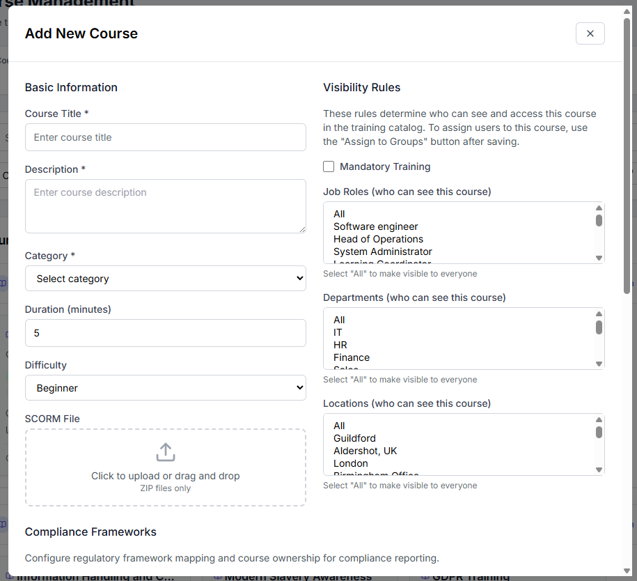 Add Course form - Part 1