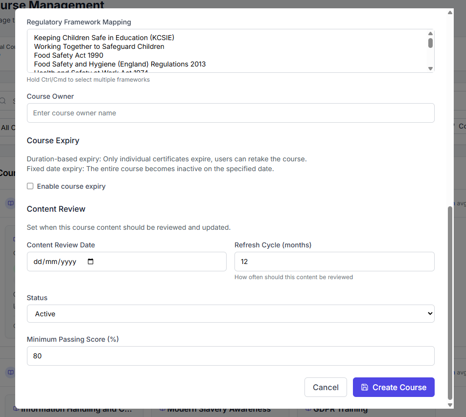 Add Course form - Part 2