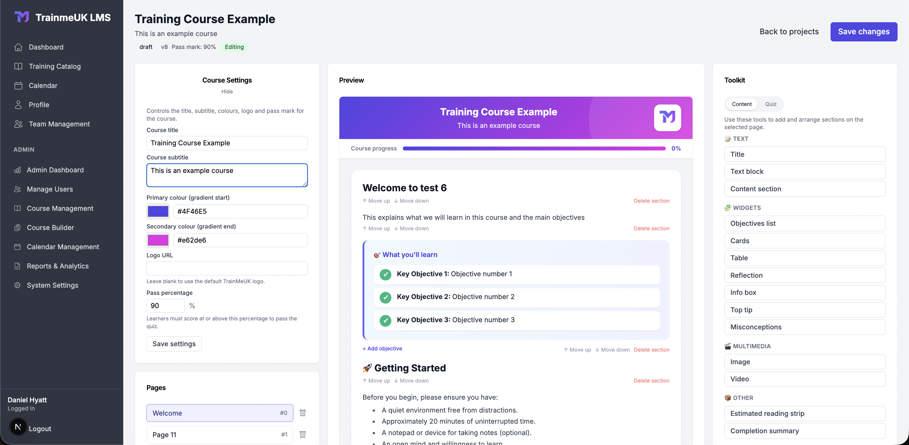 Course Builder Main Screen