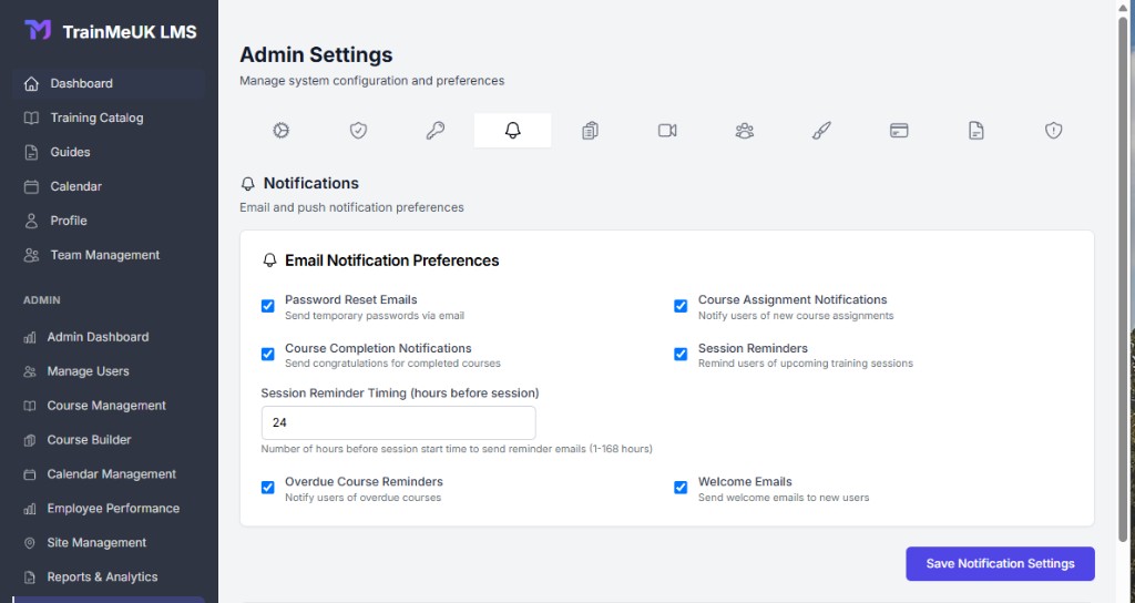 Email Notification Preferences card with dedicated toggles