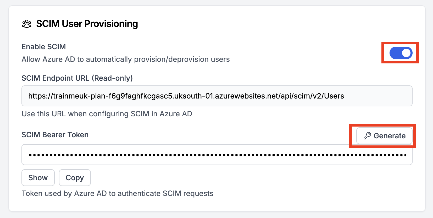 Enable SCIM in TrainMeUK settings