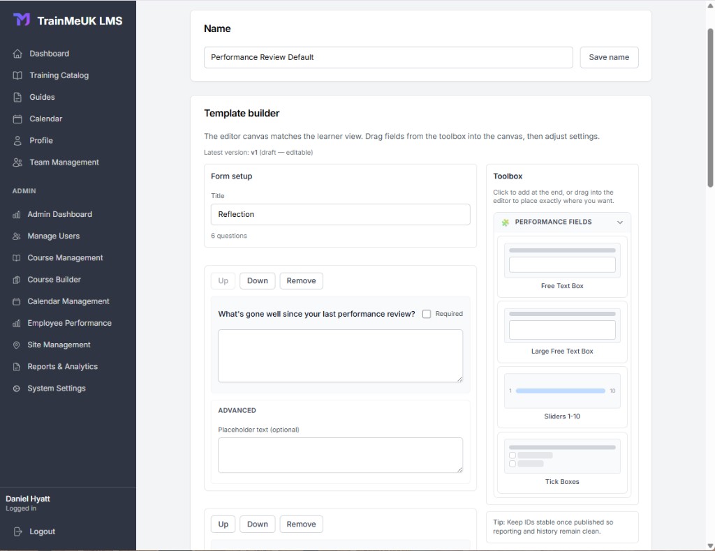 Performance review template builder