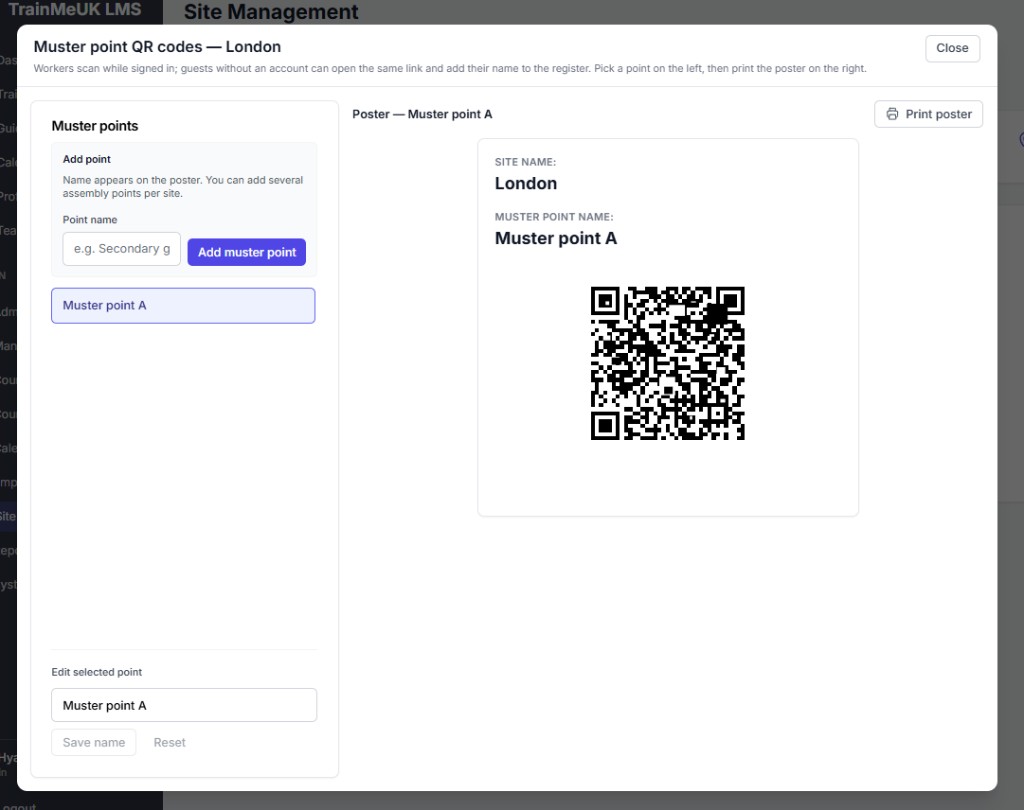 Printable muster point poster with QR code
