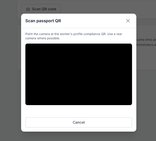 Camera scanner modal for passport QR