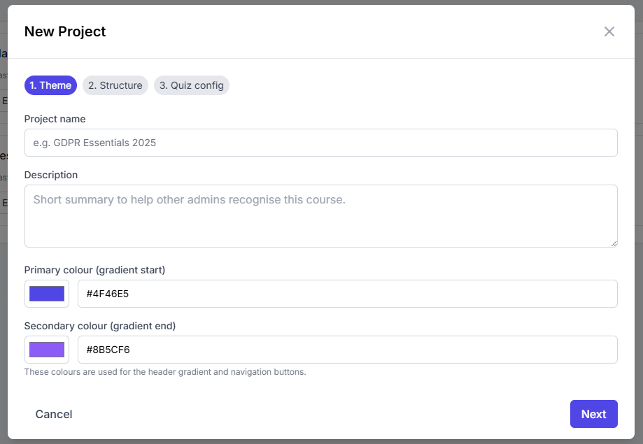 New Project wizard - Step 1