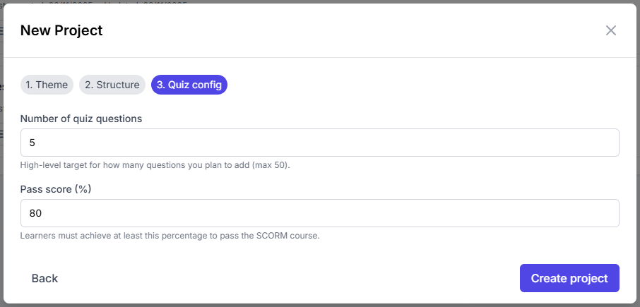 New Project wizard - Step 3