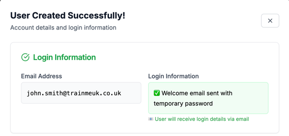 User created successfully