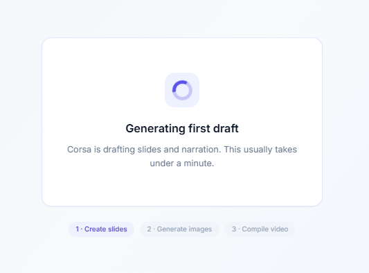 Video studio generating first draft after Start with Corsa