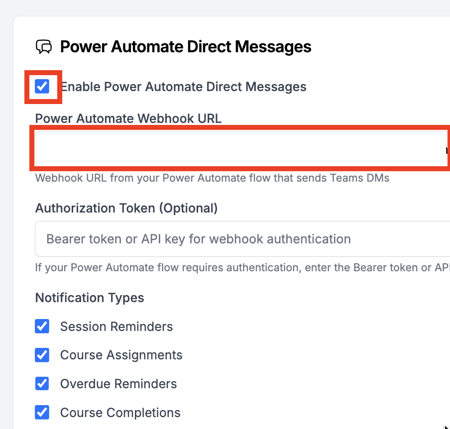 TrainMeUK Power Automate settings configuration