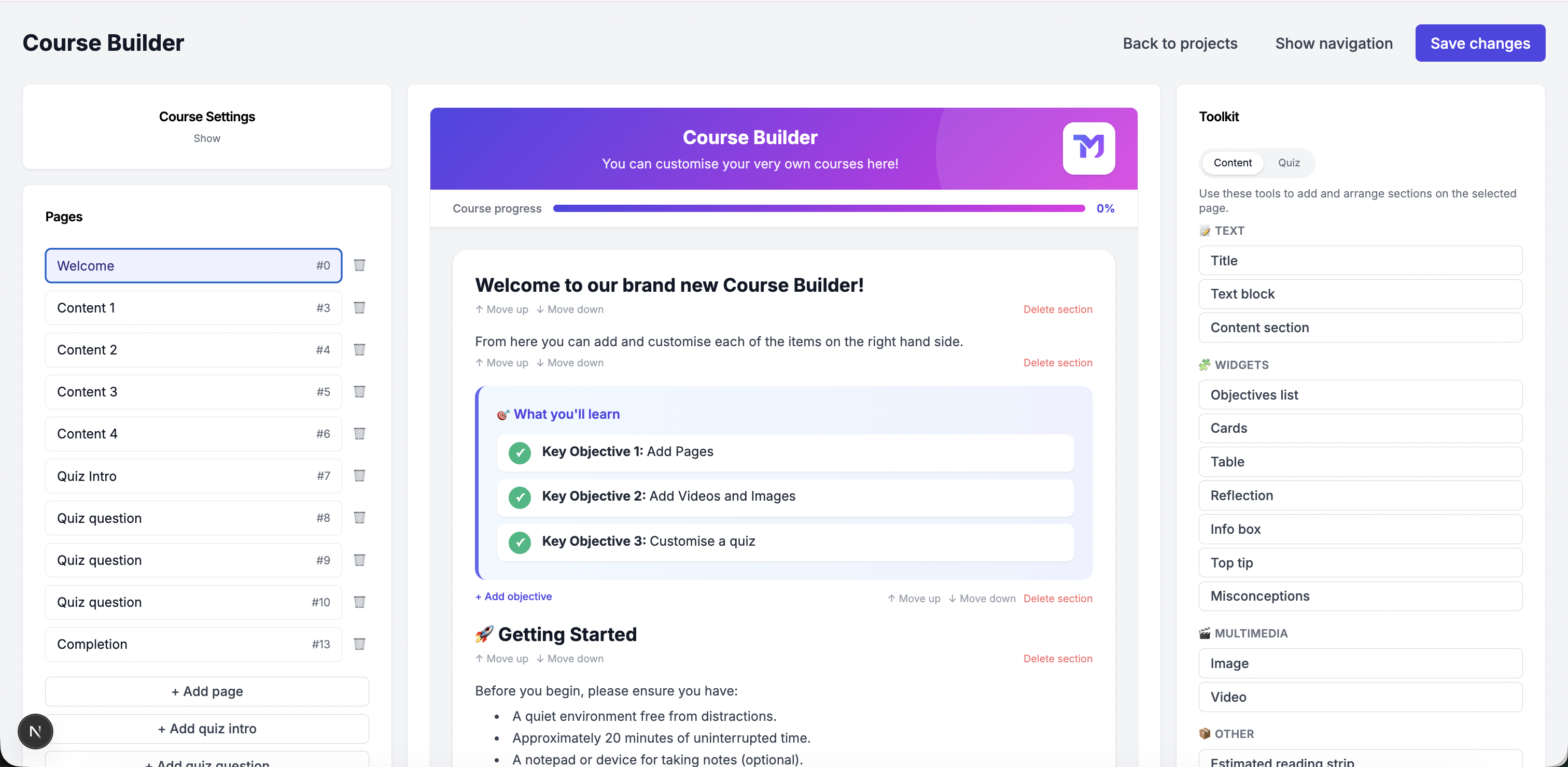 TrainMeUK Course Builder - Drag and drop course authoring