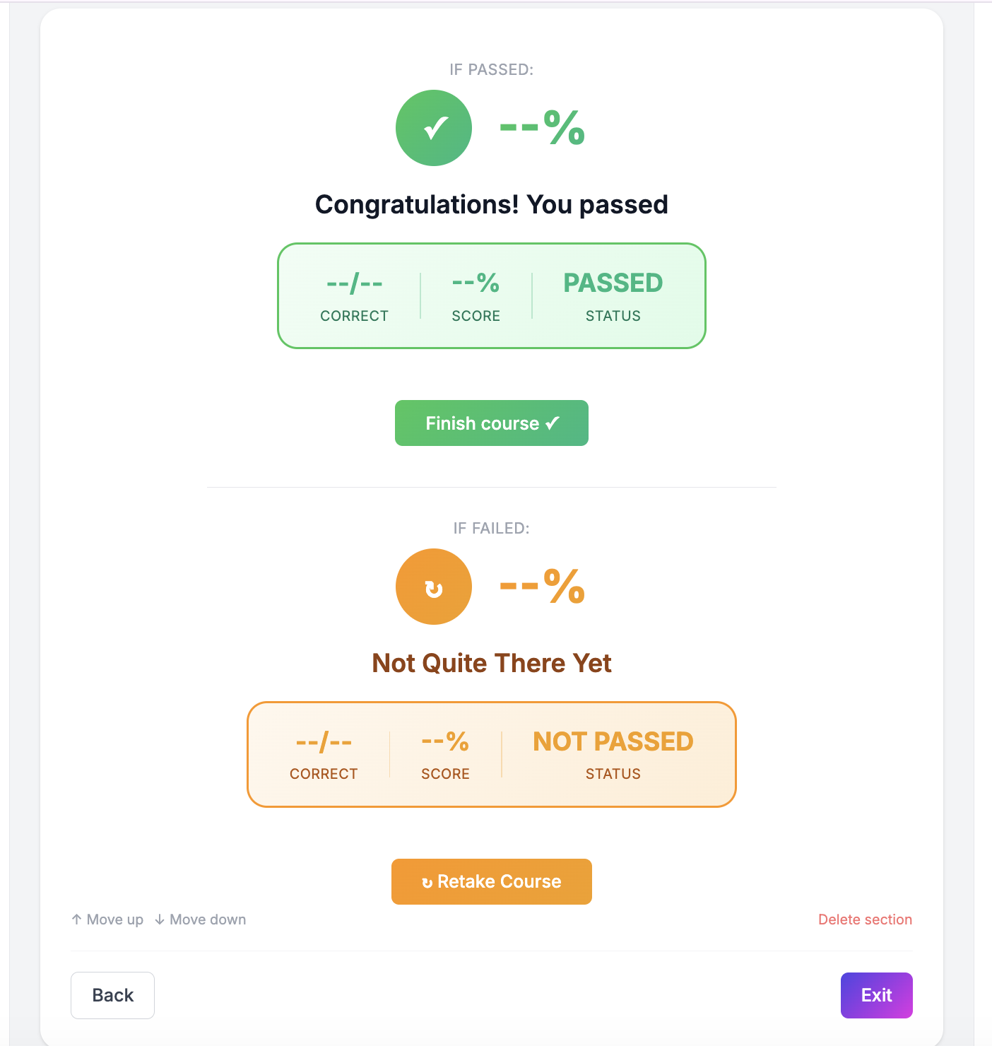 Course Builder Completion Screen - Course finish page