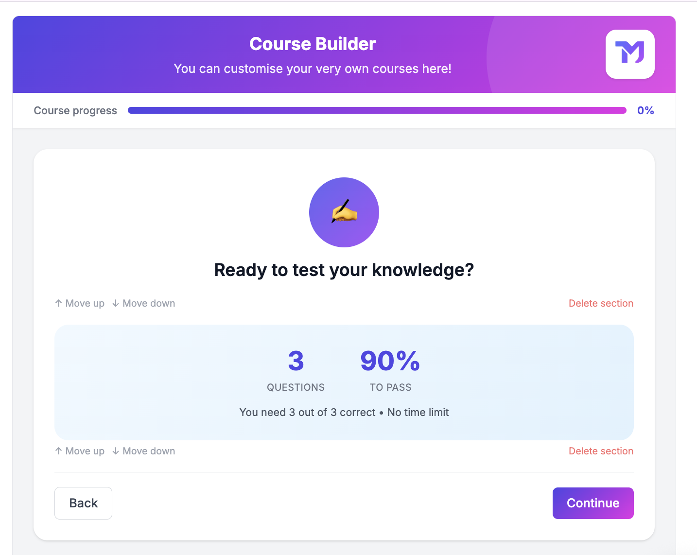 Course Builder Quiz Introduction - Assessment setup