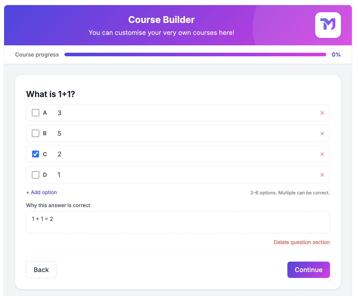 Course Builder Quiz Questions - Question editor