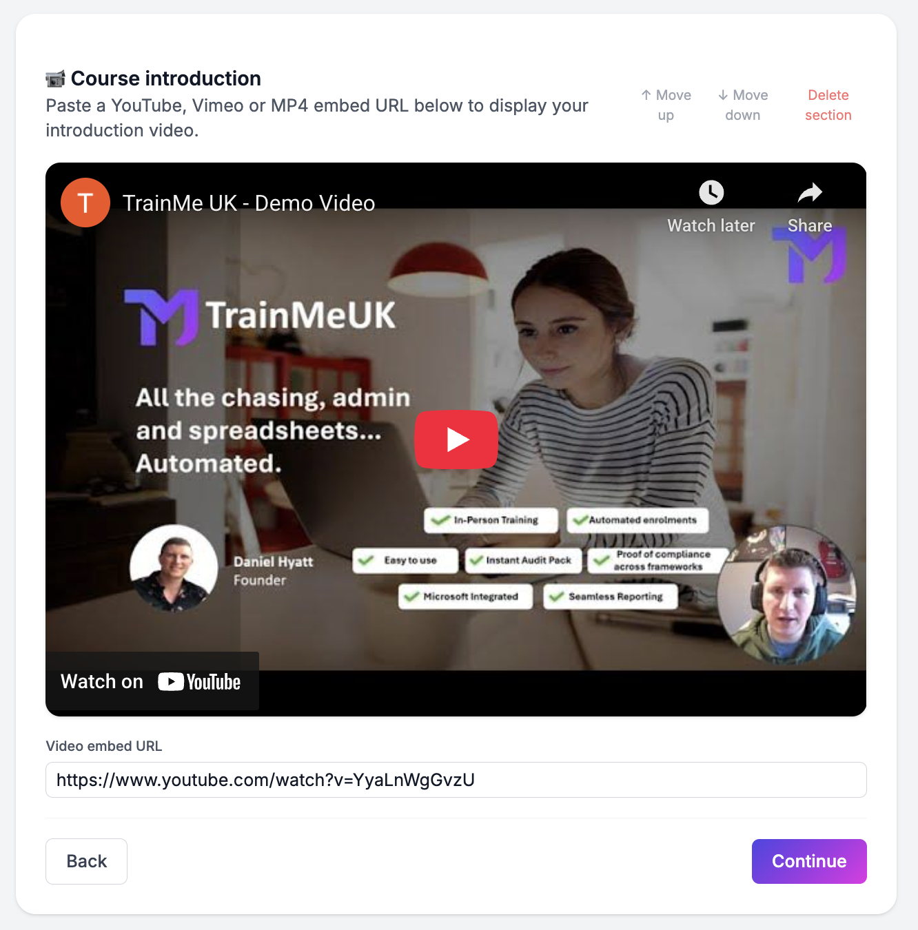 Course Builder Video Player - Embedded video content