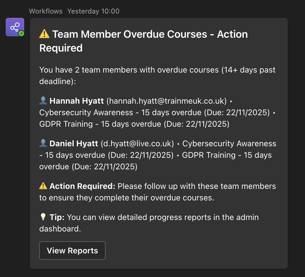 Manager Overdue Notification Teams - Manager alerts in Microsoft Teams
