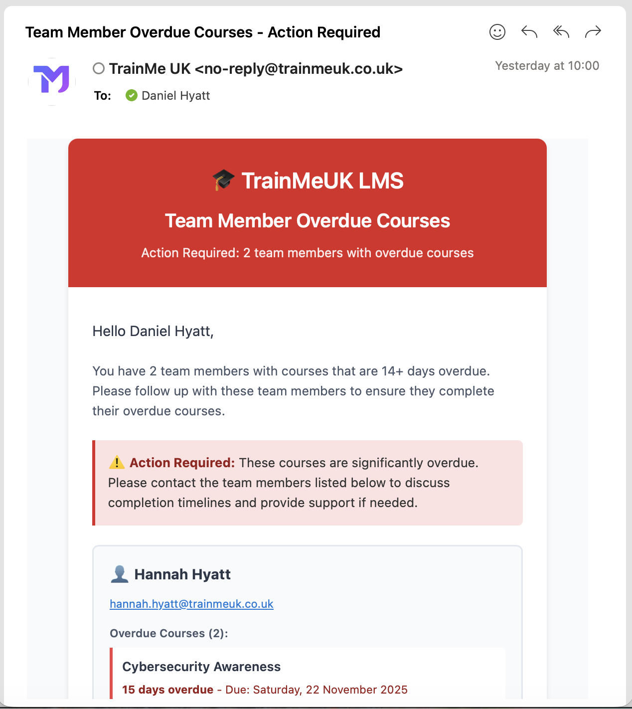 Overdue Course Reminder Email - Professional notification template