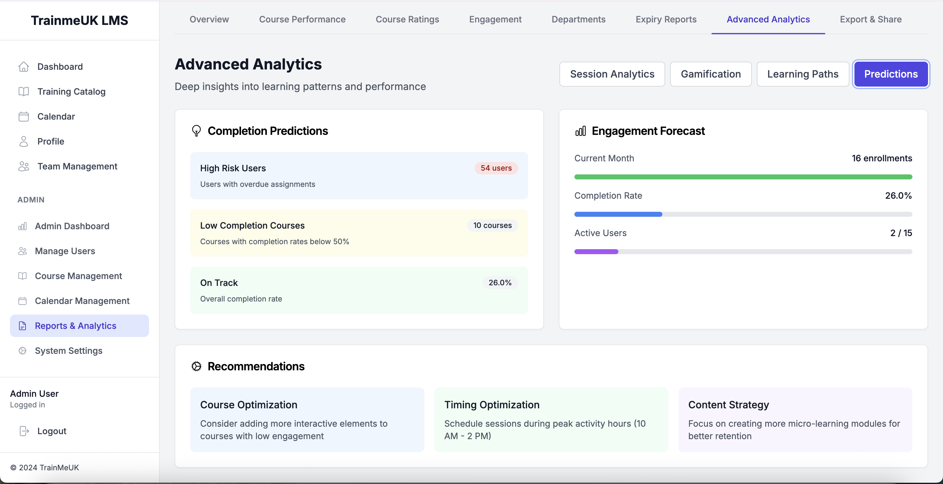 TrainMeUK Predictive Analytics - AI-powered insights and recommendations for compliance optimization