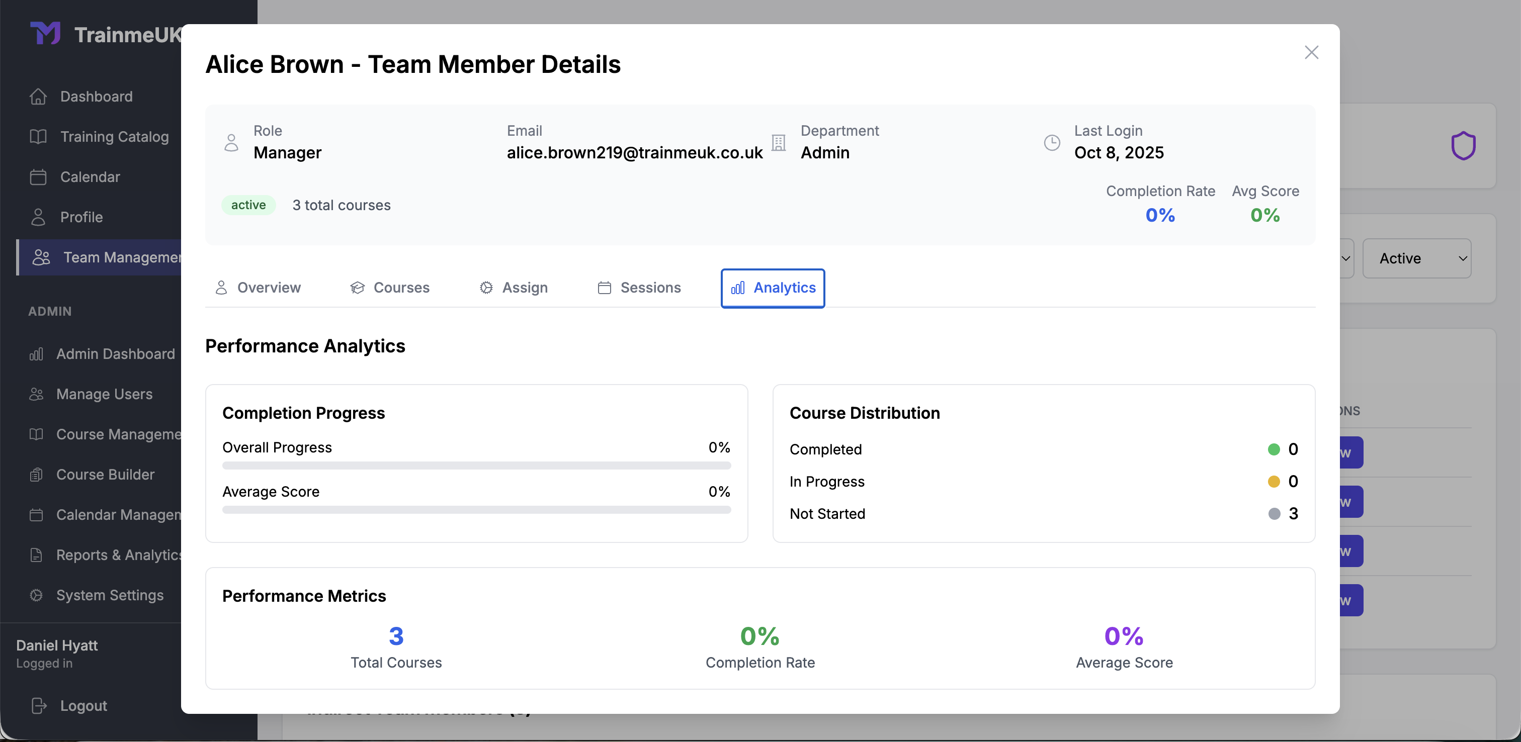 Analytics & Insights Tab - Training performance analytics
