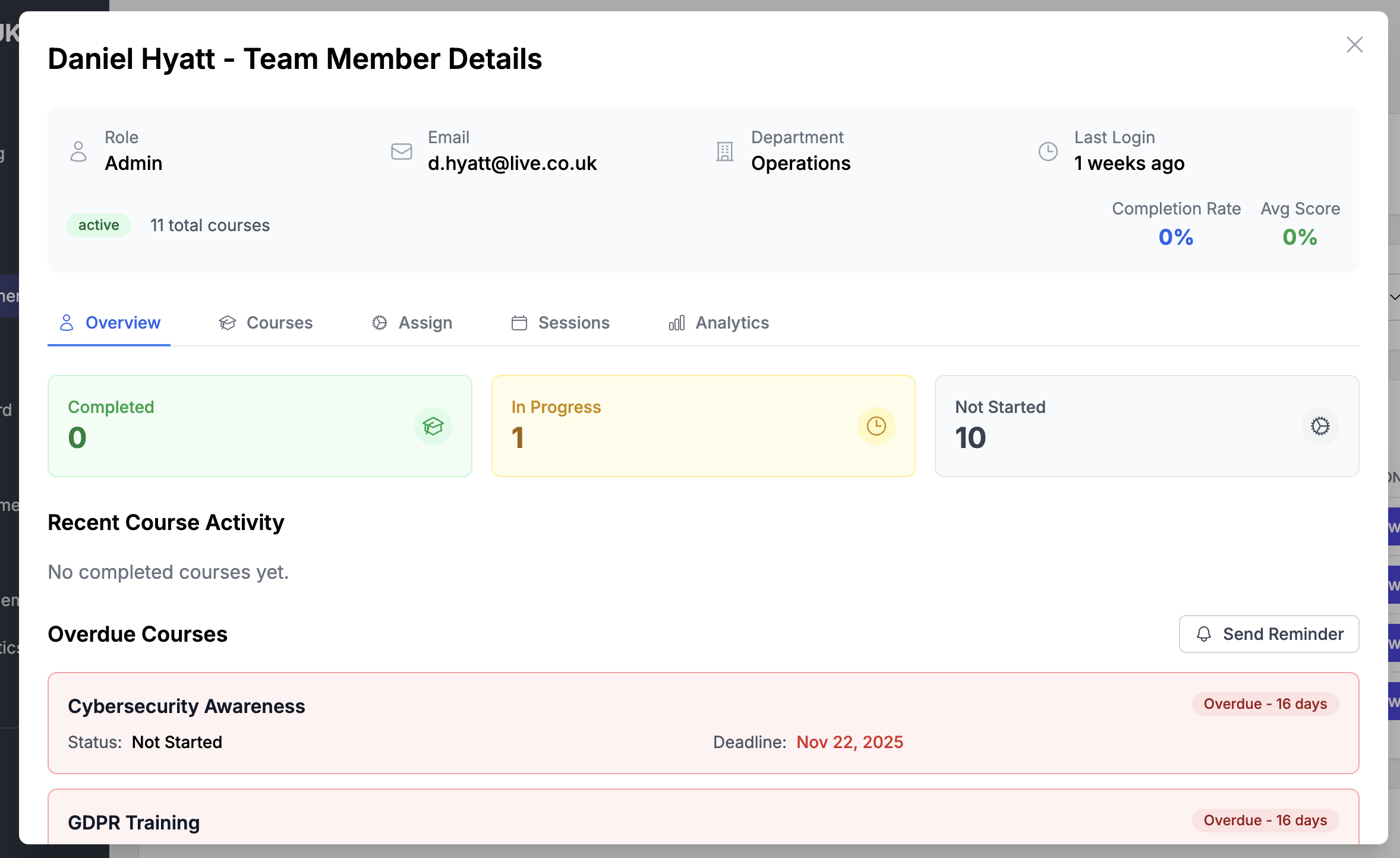 TrainMeUK Reminders Engine - Team Management Interface