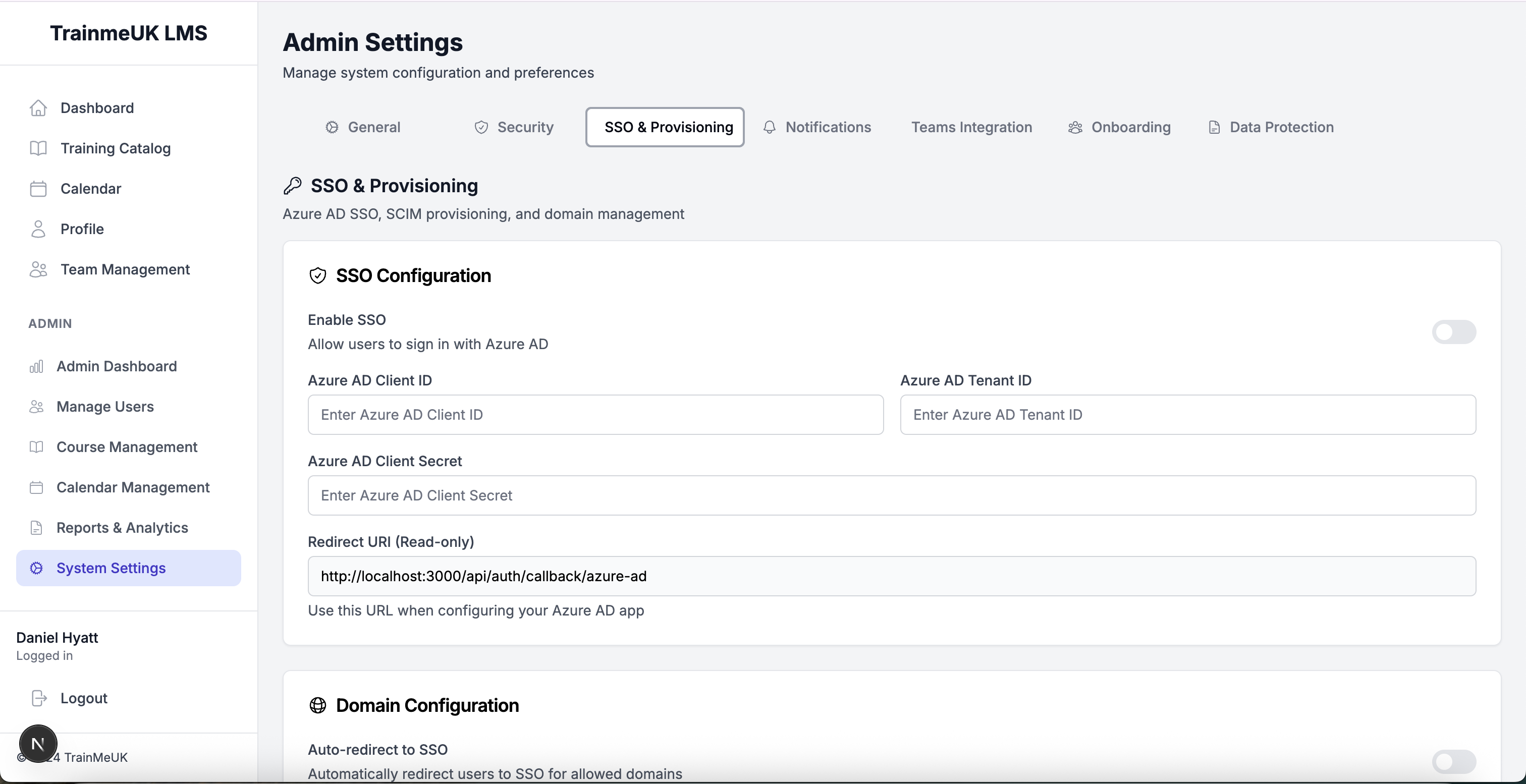 TrainMeUK User Management - Azure AD Integration